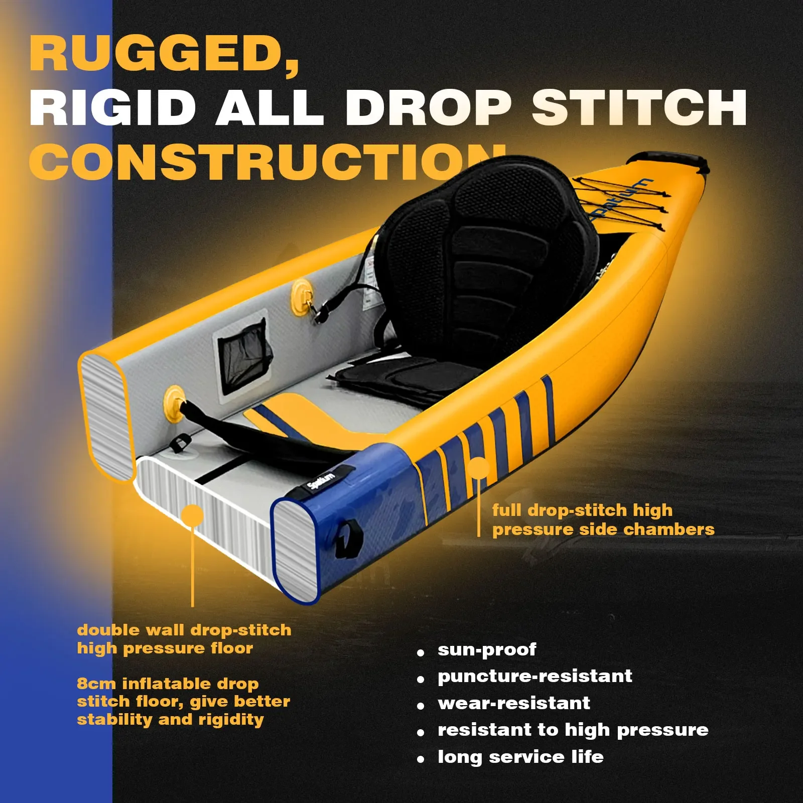 Inflatable Kayak 2 Person Drop Stitch - Kayak gonflable Portable et détachable, nouveau